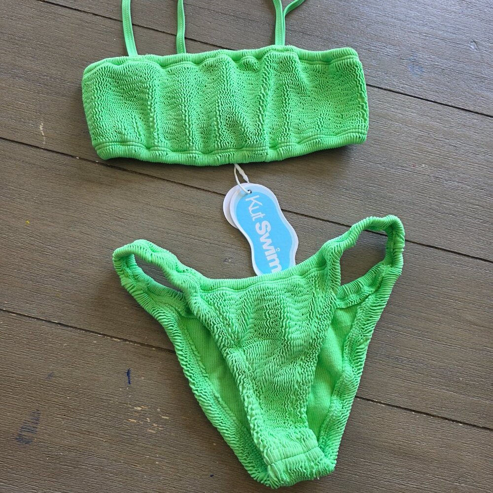 KUT SWIM Crinkle Bikini Set NEW with Tags Bright Green Womens Small - Picture 3 of 5